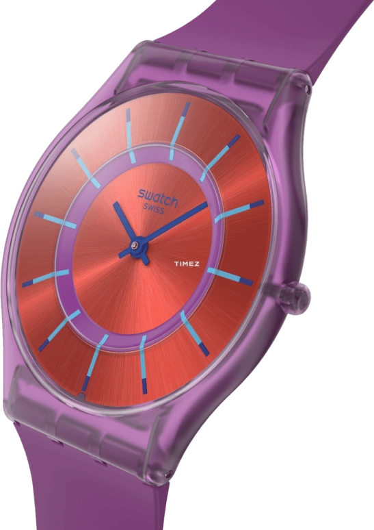 Swatch,SKIN 34mm,34mm,Bio-sourced,Red,Quartz,Round,Purple,SS08V108
