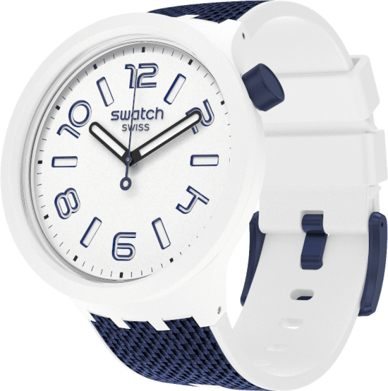 Swatch,THE BOLD 47mm,47mm,Plastic,White,Sapphire,Crystal Glass,Closed,SO27W102