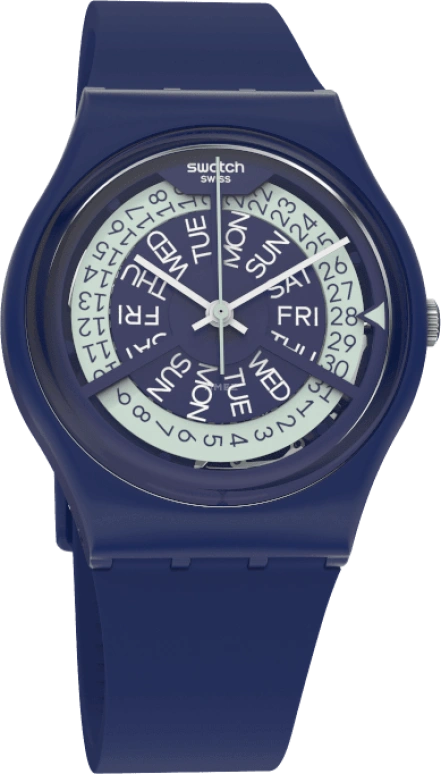 Swatch,Originals 34mm,34mm,Plastic,Blue,Sapphire,Crystal Glass,Closed,GN727