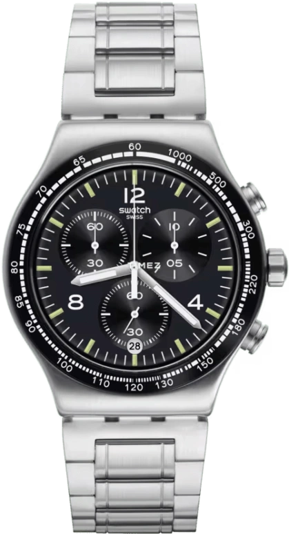 Swatch,IRONY 43mm,43mm,Stainless Steel,Black,Quartz,Chronograph,Day,YVS444GC