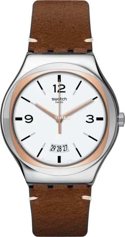 Swatch,IRONY 42.70mm,42.70mm,Stainless Steel,Silver White,Quartz,Day,Tonneau,YWS443