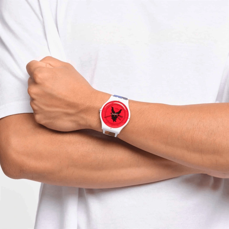 Swatch,Other 41mm,41mm,Plastic,Red,Black,Quartz,Sapphire,Crystal Glass,Round,SUOZ348