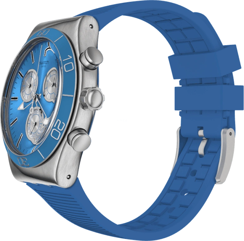Swatch,IRONY 43mm,43mm,Stainless Steel,Black,Silver,Blue,Minutes,YVS485