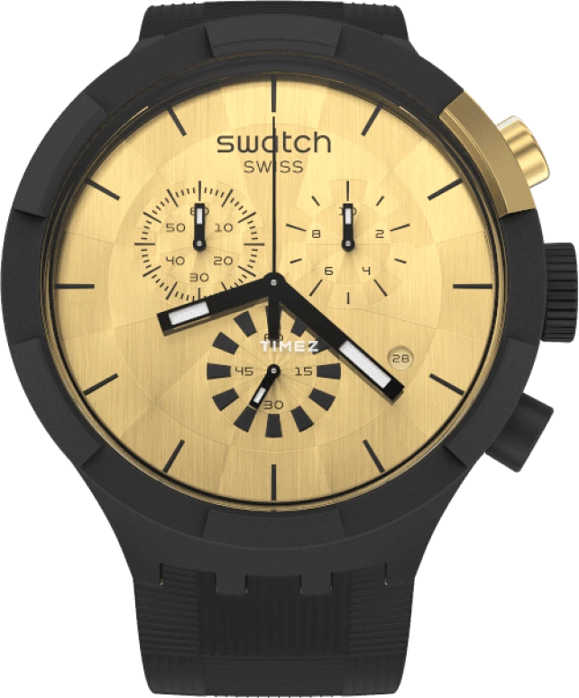 Swatch,Other 47mm,47mm,Plastic,Gold,Quartz,Chronograph,Day,SB02Z400,SB02Z400-STD