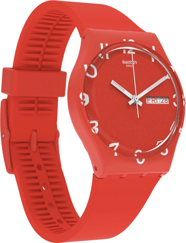 Swatch,Originals 39.20mm,39.20mm,Plastic,Red,Sapphire,Crystal Glass,Closed,GR713