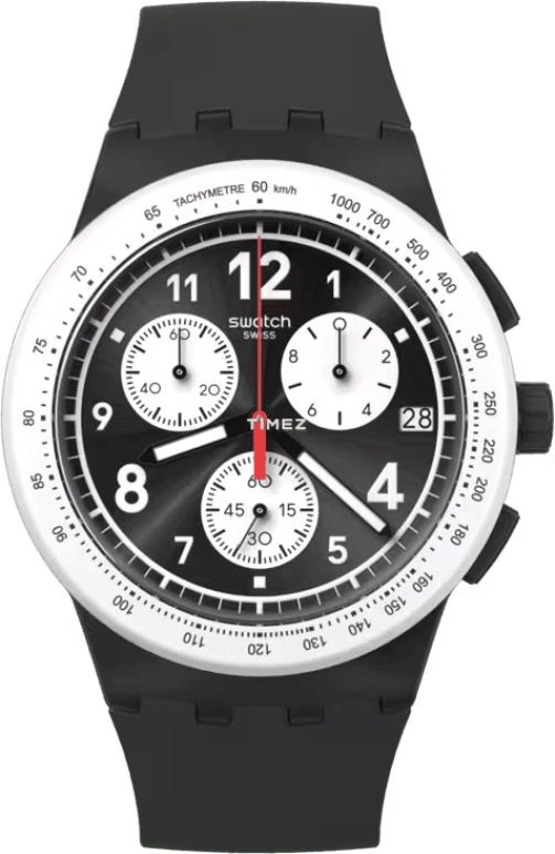 Swatch,Originals 42mm,42mm,Plastic,Black,Quartz,Chronograph,Day,SUSB420