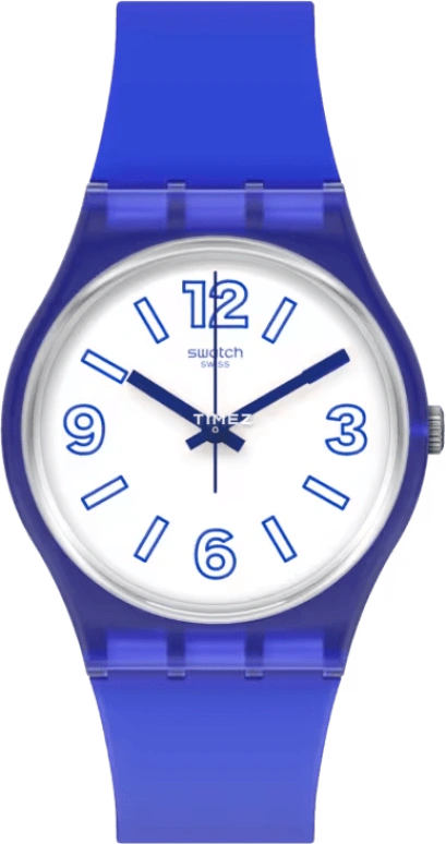 Swatch,Originals 34mm,34mm,Plastic,White,Quartz,Tonneau,Blue,GN268