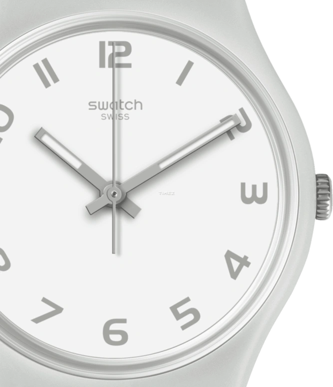 Swatch,Originals 34mm,34mm,Plastic,White,Quartz,Tonneau,Gray,GM190