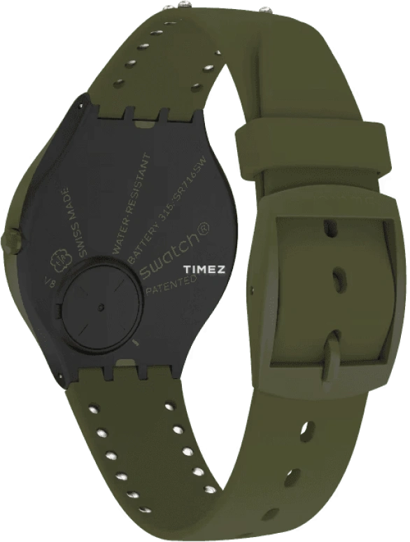 Swatch,SKIN 36.80mm,36.80mm,Plastic,Green,Quartz,Tonneau,SVOG101