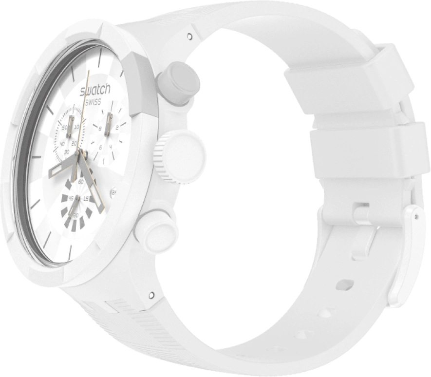 Swatch,THE BOLD 47mm,47mm,Plastic,White,Sapphire,Crystal Glass,SB02W400