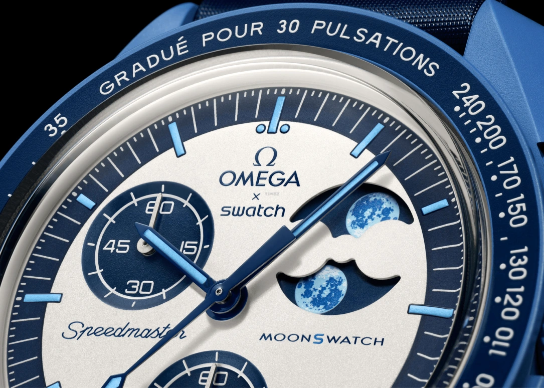Swatch,BIOCERAMIC 42mm,42mm,Bioceramic,White,Blue,Quartz,Chronograph,Moonphase,SO33N700
