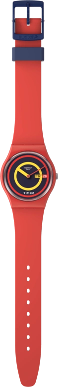 Swatch,Originals 34mm,34mm,Bio-sourced,Black,Red,Yellow,Quartz,Date,Day,SO28R702