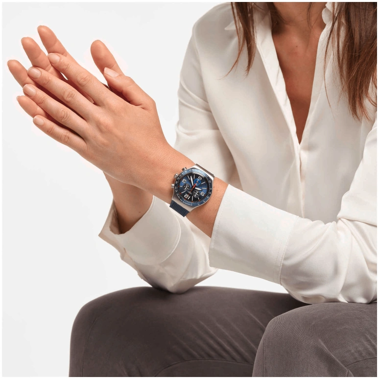 Swatch,IRONY 43mm,43mm,Stainless Steel,Blue,YVS454