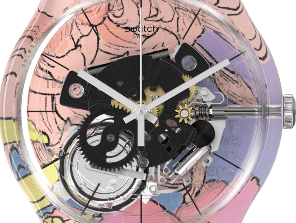 Swatch,Special Edition 41mm,41mm,Plastic,Pink,Multi-Color,Transparent,Quartz,Round,Transparent,SUOK144,SUOK144-056