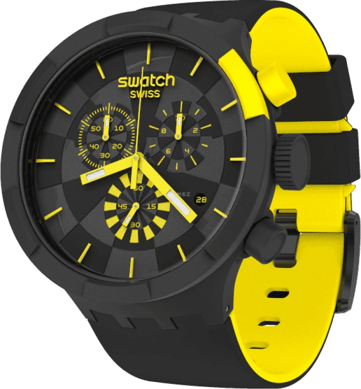 Swatch,THE BOLD 47mm,47mm,Plastic,Black,Sapphire,Crystal Glass,Closed,SB02B403