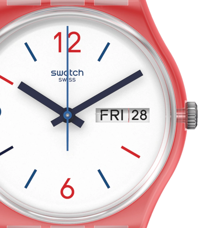Swatch,Originals 34mm,34mm,Plastic,White,Quartz,Tonneau,Red,GR712