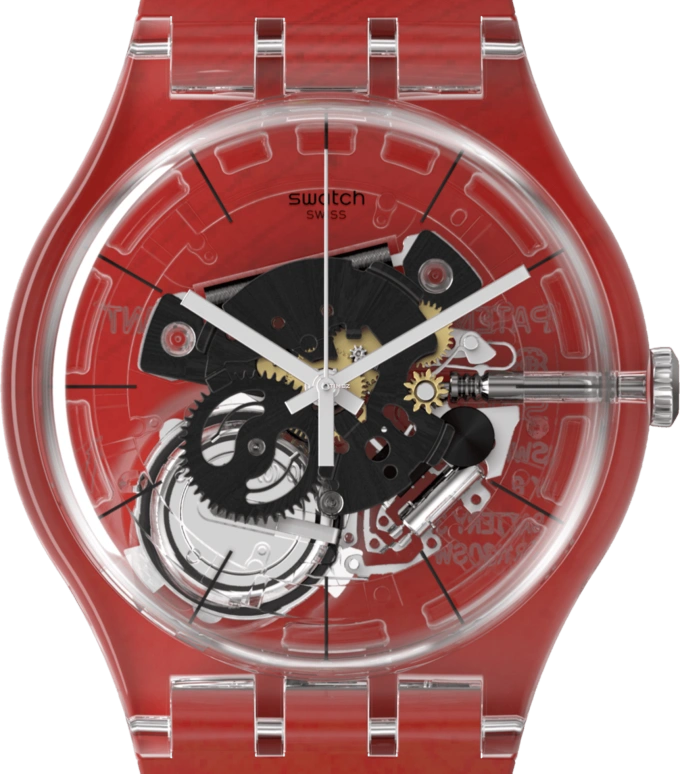 Swatch,Originals 41mm,41mm,Plastic,Transparent,Quartz,Sapphire,Crystal Glass,Round,SUOK144,SUOK144-062