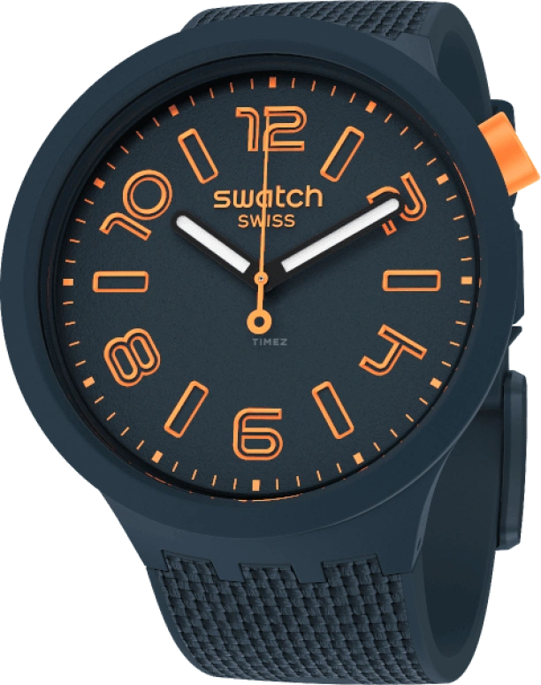 Swatch,THE BOLD 47mm,47mm,Plastic,Blue,Sapphire,Crystal Glass,Closed,SO27N107