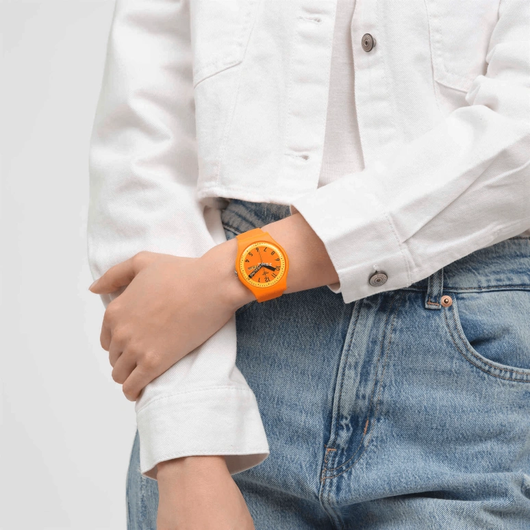Swatch,Originals 41mm,41mm,Bio-sourced,Orange,Quartz,Date,Day,SO29O700