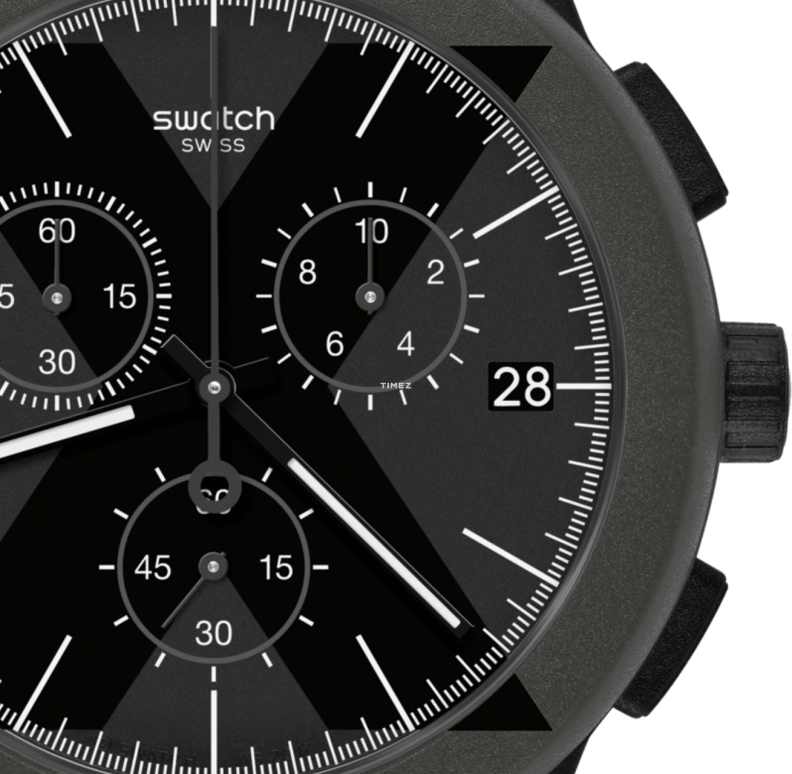 Swatch,Originals 42mm,42mm,Plastic,Black,Quartz,Chronograph,Day,SUSB414