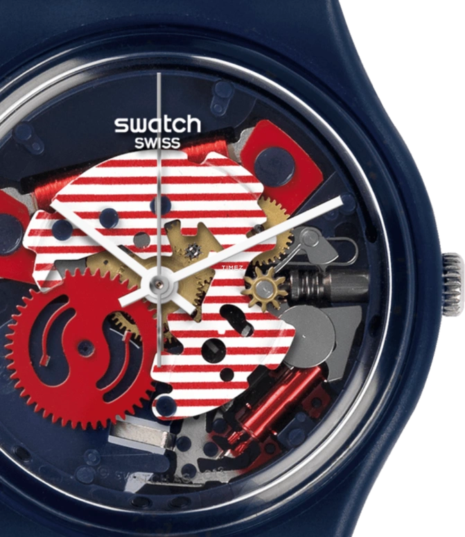 Swatch,Other 34mm,34mm,Plastic,Blue,Red,Quartz,Tonneau,Blue,GN239