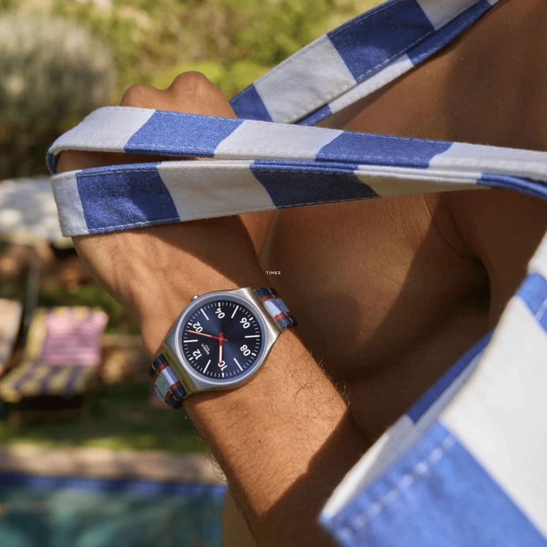 Swatch,SKIN 42mm,42mm,Stainless Steel,Blue,Quartz,Round,Gray,SS07S148