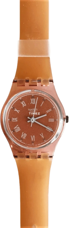 Swatch,Other 34mm,34mm,Plastic,Orange,Quartz,Tonneau,Transparent,LP113