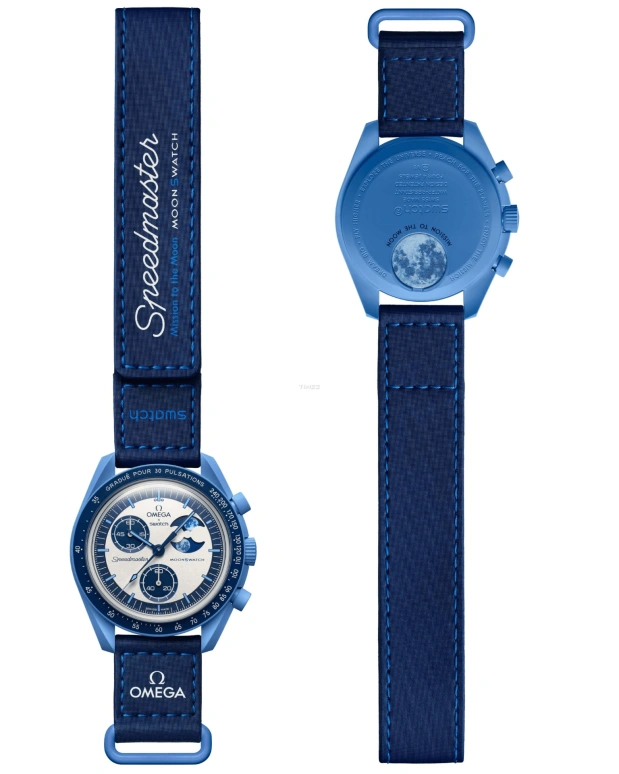 Swatch,BIOCERAMIC 42mm,42mm,Bioceramic,White,Blue,Quartz,Chronograph,Moonphase,SO33N700