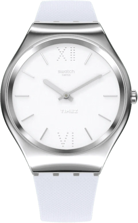Swatch,SKIN 38mm,38mm,Stainless Steel,White,Quartz,Tonneau,Silver,SYXS125C