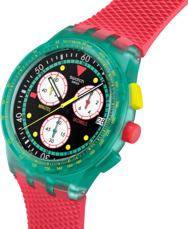 Swatch,NEON 42mm,42mm,Composite,Black,Quartz,Chronograph,Day,SUSG409