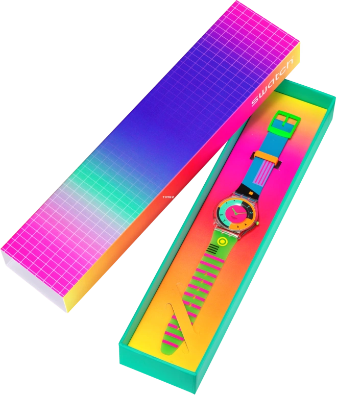 Swatch,NEON 34mm,34mm,Bio-sourced,Multi-Color,Quartz,Sapphire,Crystal Glass,Tonneau,SS08K119