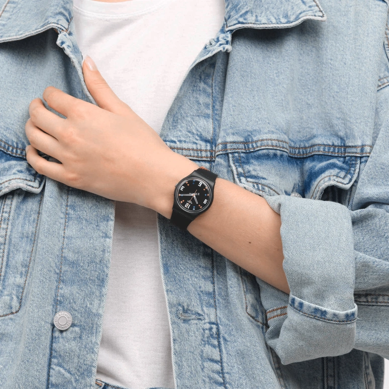 Swatch,Other 34mm,34mm,Bio-sourced,Black,Quartz,Sapphire,Crystal Glass,Round,SO28B705