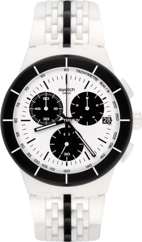 Swatch,Originals 42mm,42mm,Plastic,White,Quartz,Chronograph,Day,SUSW407