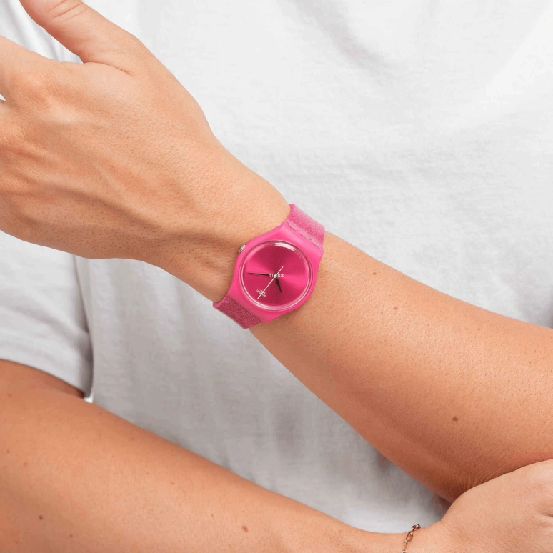 Swatch,Other 34mm,34mm,Bio-sourced,Pink Red,Pink,Quartz,Sapphire,Crystal Glass,Round,SO28P101