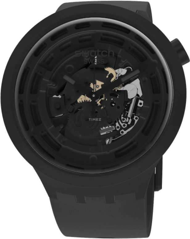 Swatch,Other 47mm,47mm,Bioceramic,Black,Skeleton,Quartz,Sapphire,Crystal Glass,Round,SB03B100