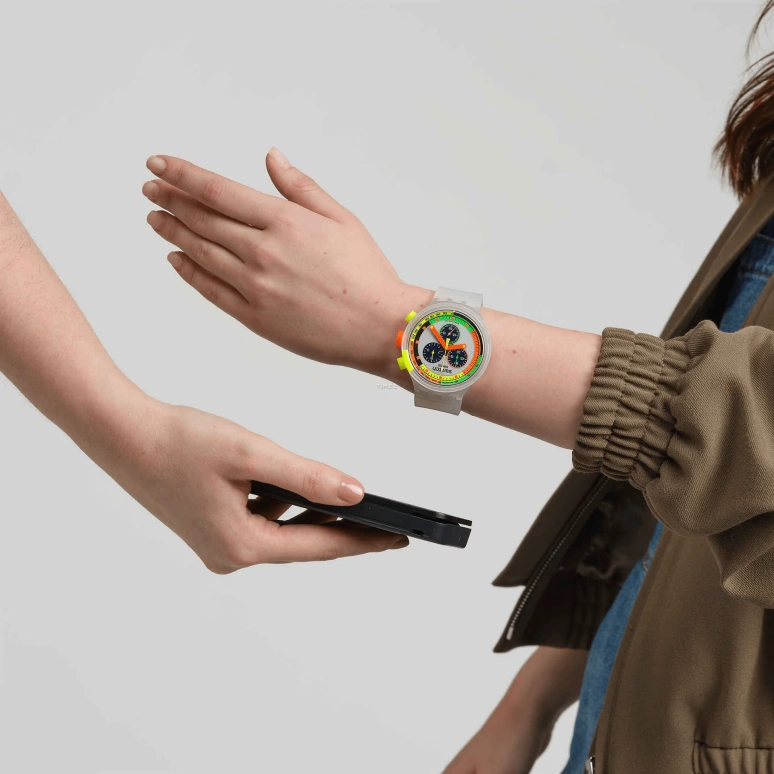 Swatch,NEON 47mm,47mm,Plastic,Multi-Color,Quartz,Chronograph,Sapphire,SB02K101,SB02K101-5300