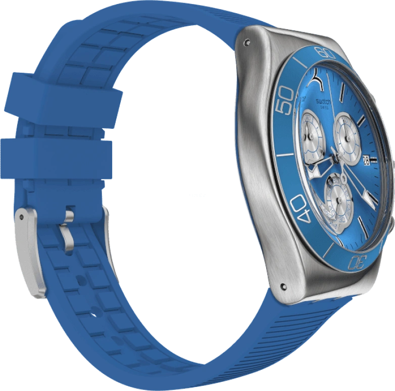 Swatch,IRONY 43mm,43mm,Stainless Steel,Black,Silver,Blue,Minutes,YVS485