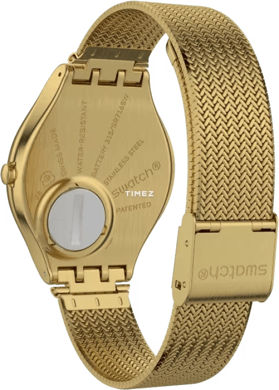 Swatch,SKIN 38mm,38mm,Stainless Steel,Gold,Quartz,Tonneau,SYXG102M