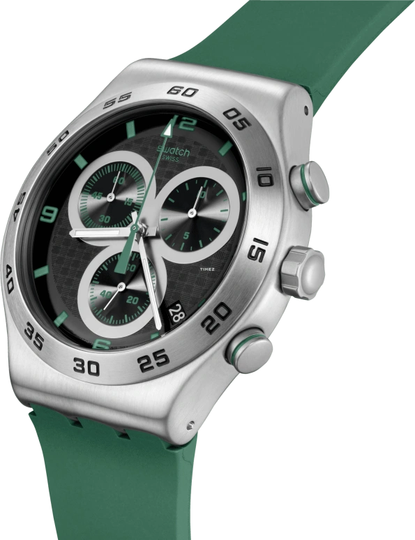 Swatch,Other 43mm,43mm,Stainless Steel,Black,Quartz,Chronograph,Day,YVS525
