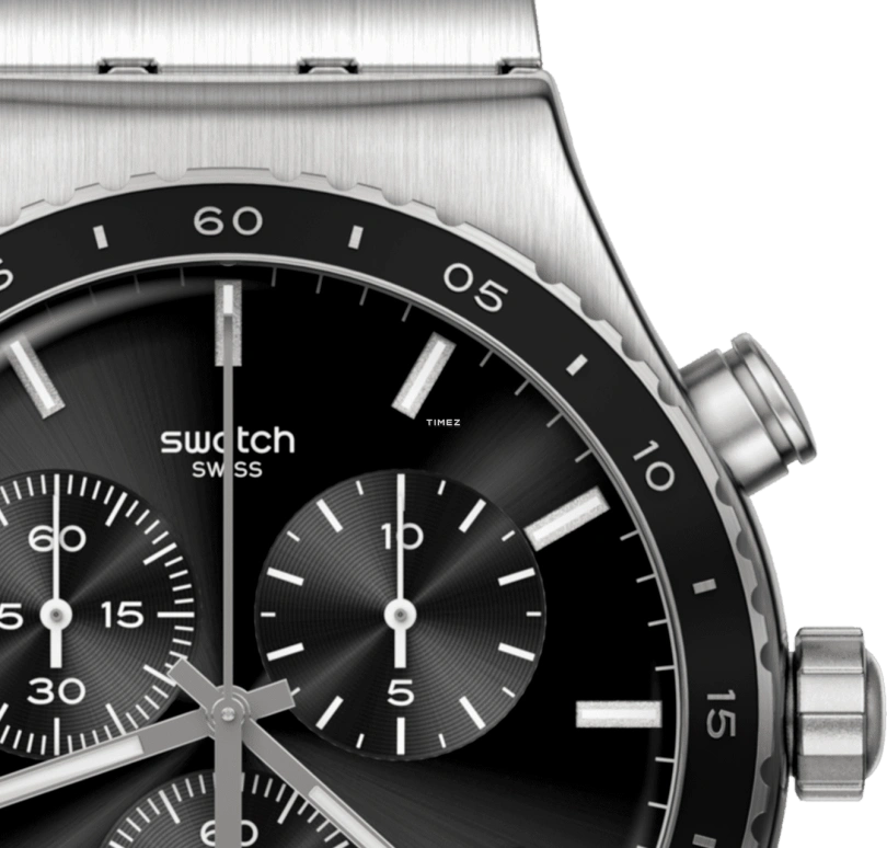 Swatch,Other 43mm,43mm,Stainless Steel,Black,Quartz,Chronograph,Day,YVS495G