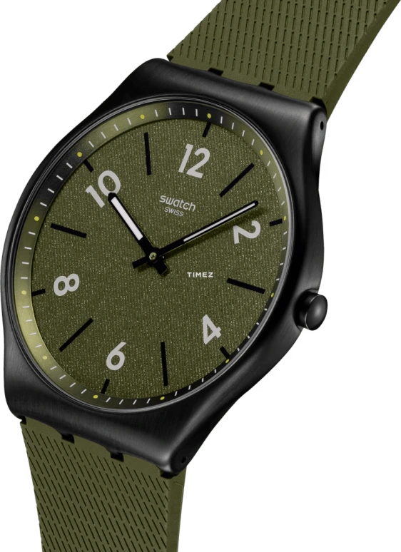 Swatch,SKIN 42mm,42mm,Stainless Steel,Dark Green,Quartz,Round,Black,SS07B115