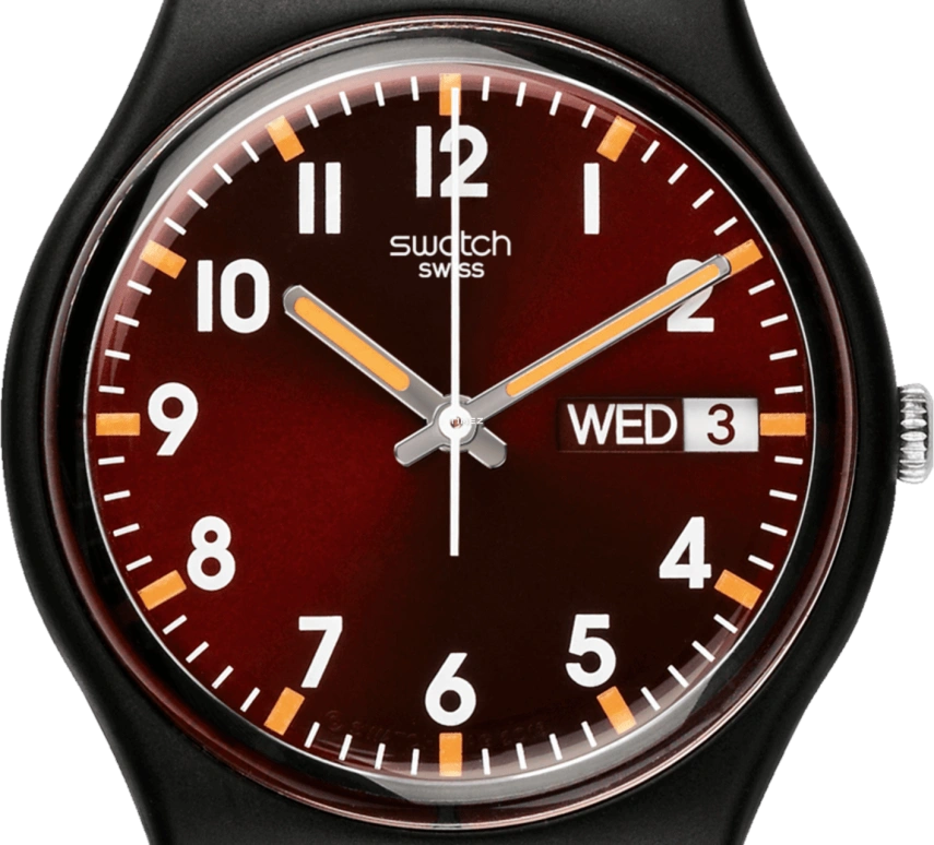 Swatch,Originals 34mm,34mm,Bio-sourced,Red,Black,Gradient,Quartz,Date,Day,SO28B704