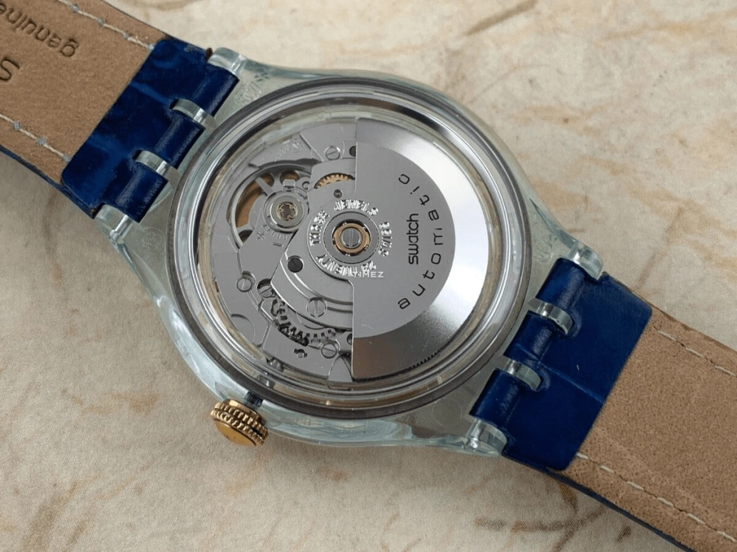 Swatch,Other 37mm,37mm,Plastic,Silver,Blue,Automatic,Sapphire,Tonneau,SAG402