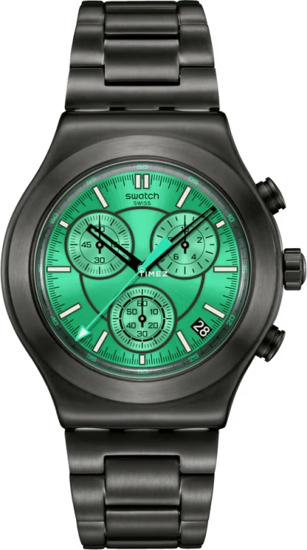 Swatch,IRONY 43mm,43mm,Stainless Steel,Green,Quartz,Chronograph,Day,YVM407G