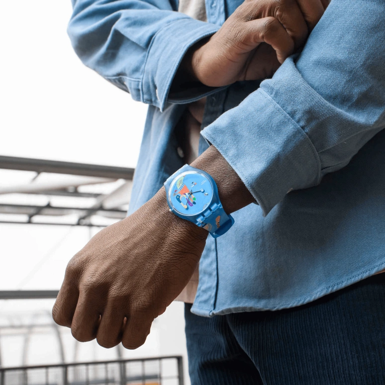 Swatch,Originals 41mm,41mm,Plastic,Blue,Quartz,Sapphire,Crystal Glass,Round,SUOZ342