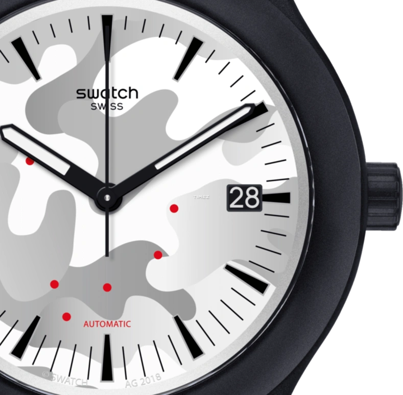 Swatch,Originals 42mm,42mm,Plastic,White,Automatic,Day,Sapphire,Crystal Glass,SUTB407