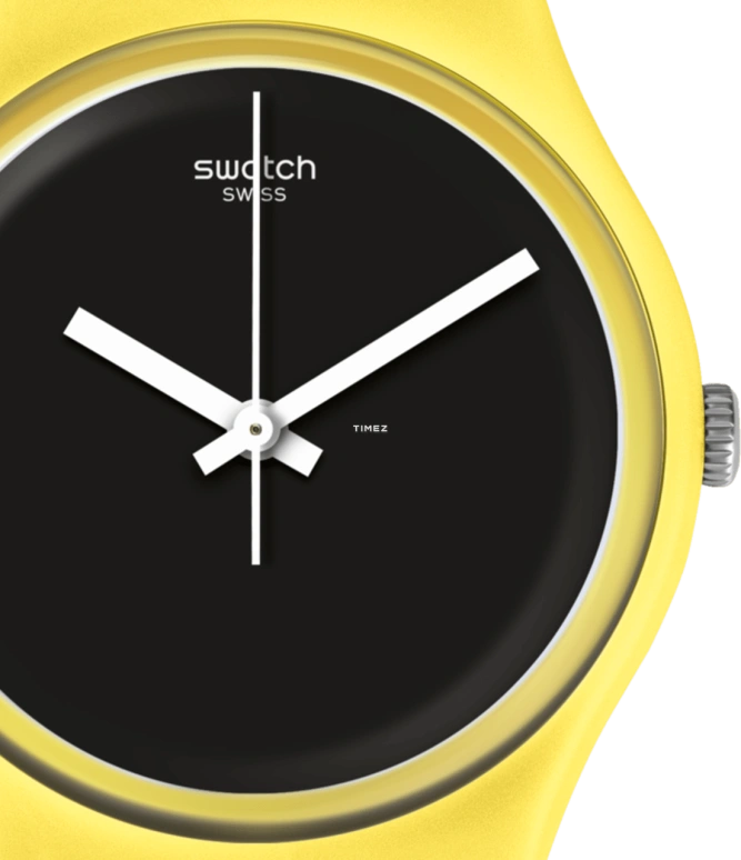 Swatch,Originals 34mm,34mm,Plastic,Black,Quartz,Round,Yellow,GJ140