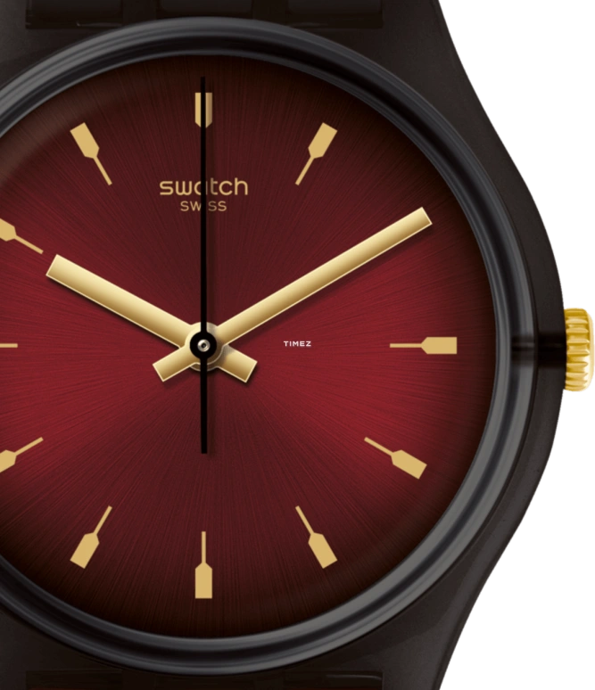 Swatch,Originals 34mm,34mm,Plastic,Red,Quartz,Sapphire,Crystal Glass,Tonneau,GB308