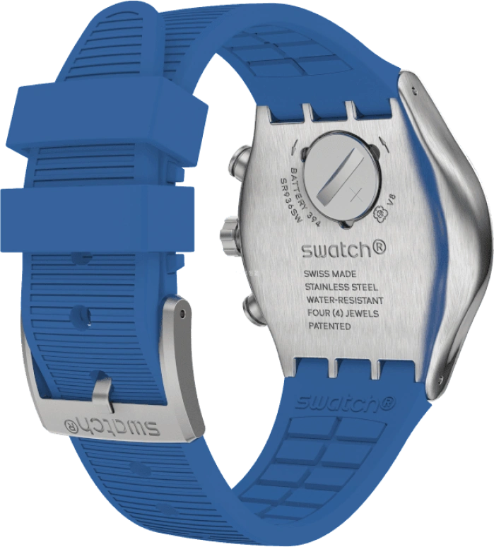 Swatch,IRONY 43mm,43mm,Stainless Steel,Black,Silver,Blue,Minutes,YVS485