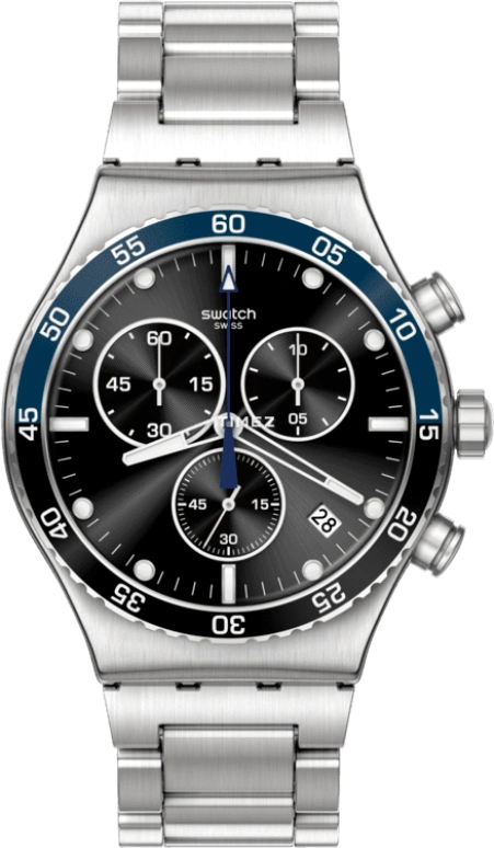 Swatch,Other 43mm,43mm,Stainless Steel,Black,Quartz,Chronograph,Day,YVS507G